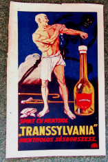 Spirt cu mentol Transsylvania.Cromolitografie Imre Foldes Feld, Oradea1923. foto