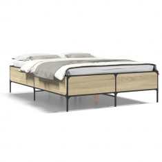 vidaXL Cadru de pat, stejar sonoma, 120x200cm, lemn prelucrat și metal