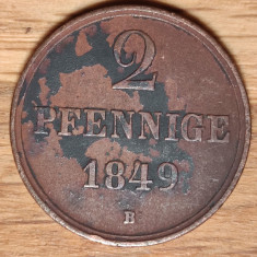 Germania state Hanovra - moneda de colectie - 2 pfennig pfennige 1849 B superba!