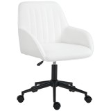 HOMCOM Scaun de Birou din Material Textil cu &Icirc;nălțime Reglabilă, Scaun de Birou Pivotant cu Cotiere și Rotile, 58x58x83-93 cm, Alb | Aosom Romania