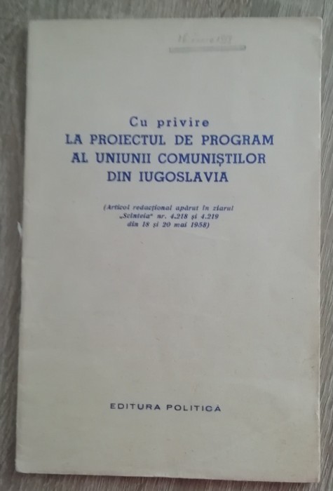 myh 527s - DOCUMENTE COMUNISTE - JUGOSLAVIA - ED 1958 - PIESA DE COLECTIE!