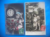 HOPCT 1737 COPII -TCV-ROMANTICA-FRANTA-LOT 2 CARTI POSTALE VECHI-CIRCULATE