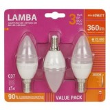 Set 3 becuri LED E14, 4W, C37, Alb Cald, 360 Lumeni, CMCLASS