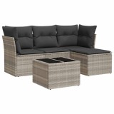 Cumpara ieftin Set canapele de gradina cu perne, 5 piese gri deschis poliratan