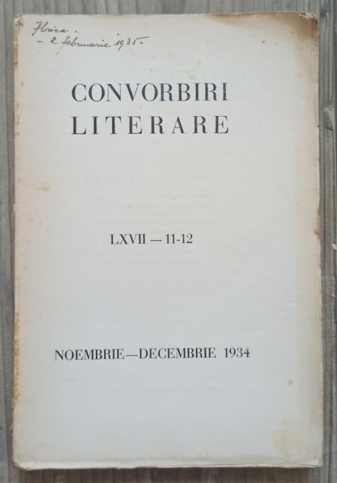 Convorbiri Literare// numerele 11-12, noiembrie-decembrie 1934