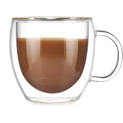 Cana pentru cafea, cu pereti dubli, 150 ml, sticla, transparenta, dimensiuni: 4.5 x 8 x 6.5 cm foto