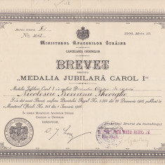 Brevet medalia jubiliara Carol I 1905 1906