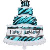 Balon din folie metalizata, flippy, model tort cu 4 straturi, balon aniversar, model happy birthday, 62x43 cm, ambalaj individual, pai inclus, umflar