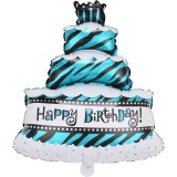 Balon din folie metalizata, flippy, model tort cu 4 straturi, balon aniversar, model happy birthday, 62x43 cm, ambalaj individual, pai inclus, umflar