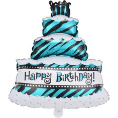Balon din folie metalizata, flippy, model tort cu 4 straturi, balon aniversar, model happy birthday, 62x43 cm, ambalaj individual, pai inclus, umflar