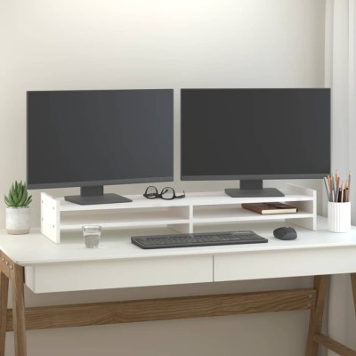 Suport pentru monitor, alb, 100x27x15 cm, lemn masiv pin foto