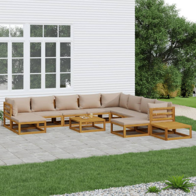 vidaXL Set mobilier de grădină cu perne gri taupe 12 piese, lemn masiv foto