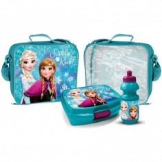 Set 3 piese geanta sandwich, cutie sandwich si recipient lichide Frozen Star, Albastru foto