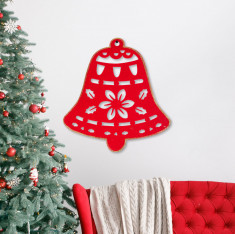 Decor de perete - Crăciun - clopoțel - 39.5 x 42 cm - roșu / auriu foto