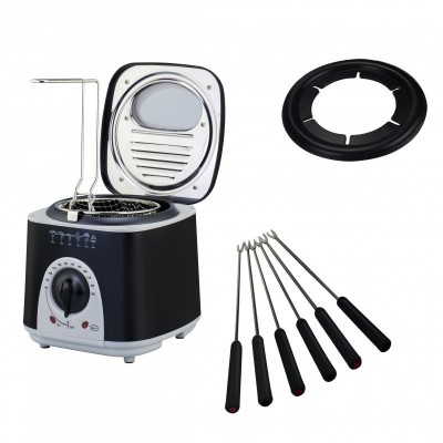Friteuza si aparat de Fondue Rosberg, 950 W, 1 l, 80-190 C, acoperire antiaderenta, 6 furculite foto