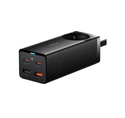 INCARCATOR RETEA Baseus GaN3 Pro Powerstrip, QC 65W, 1xAC, 2xUSB Type-C Output 5V/3A, 2xUSB, include cablu USB Type-C la USB Type-C 100W, 1m, negru &amp;quot;P foto