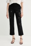Sisley pantaloni culoarea negru, fason chinos, high waist, 48R0LF075