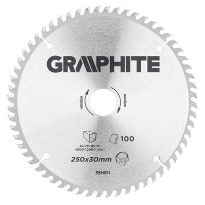 Disc circular vidia, pentru aluminiu, 100&amp;nbsp;dinti, 250x30 mm, Graphite&amp;nbsp; GartenVIP DiyLine foto