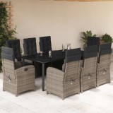 VidaXL Set mobilier grădină cu perne, 9 piese, gri, poliratan