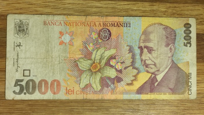 Romania - bancnota de colectie - 5000 lei 1998 - stare buna - Lucian Blaga