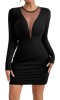 Rochie Bodycon Femei, Slim Fit, Plasa, Maneci Lungi, Neagra, Eleganta. Rochie Creion, Cocktail, Ocazie Speciala. Marimea L