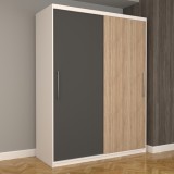 Dulap Dormitor Nova Eco 150 cm x 200 cm, fara oglinda, alb cu usi glisante gri sonoma