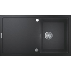 Chiuveta bucatarie compozit Grohe K400 31640AP0, 860x500 mm, reversibil, montare pe blat, evacuare automata, Kit montaj si evacuare inclus, Negru gran