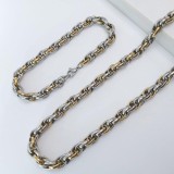 Lant si Bratara Barbati Din Inox Auriu, Model Roti Duble Rasucite, Lantisor