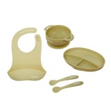 Set diversificare 5 piese silicon : baveta, bol, farfurie, lingurita