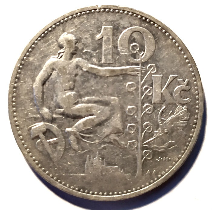 CEHOSLOVACIA 10 COROANE KOROANE 1930 ARGINT VF++XF
