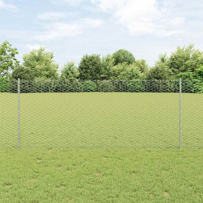 Gard hexagonal cu 22 st&acirc;lpi U argintiu 1x25 m din oțel