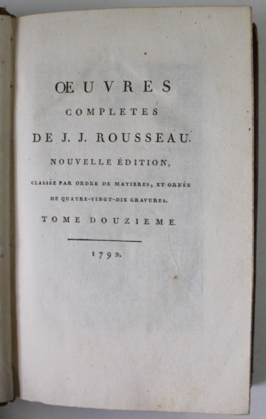 OEUVRES COMPLETES DE J.J. ROUSSEAU , TOME 12 : EMILE OU DE L &#039;EDUCATION ( TOME TROISIEME ) , 1792