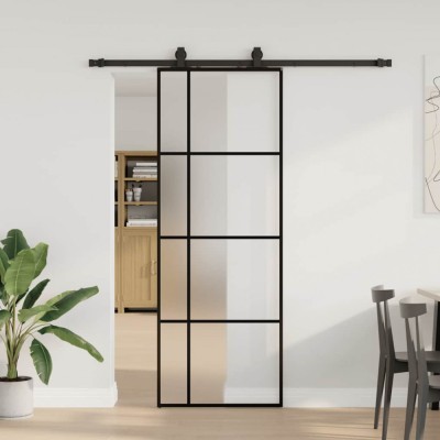 Ușă glisantă cu set de feronerie neagră 76x205 cm Sticlă ESG foto