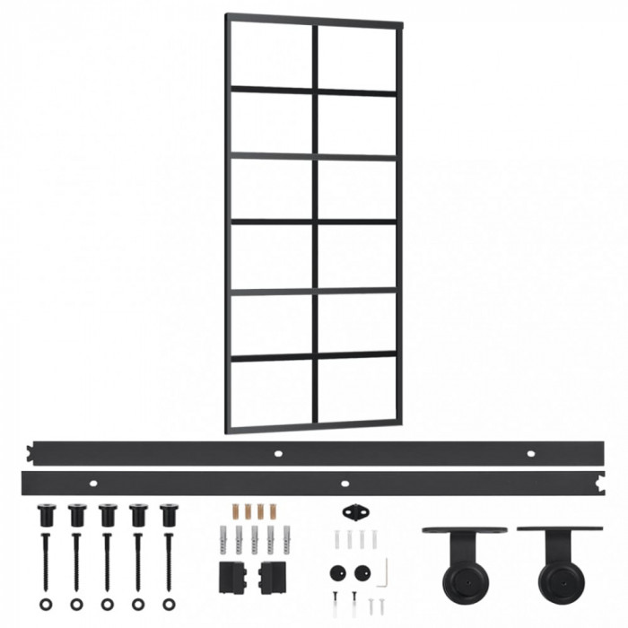 Ușă glisantă cu set feronerie, 90x205 cm, sticlă ESG/aluminiu