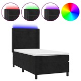 Cumpara ieftin Pat cu arcuri, saltea si LED, negru, 90x200 cm, catifea