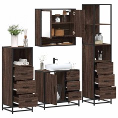 vidaXL Set de mobilier de baie din 4 piese din lemn de stejar maro 3301289