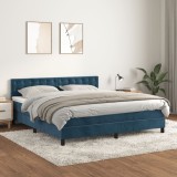 Cumpara ieftin Pat box spring cu saltea, albastru &icirc;nchis, 180x200 cm, catifea