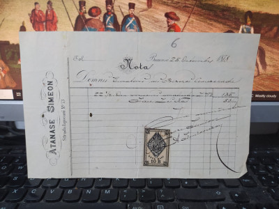 Notă cumpărare Atanase Simeon, Bucuresci 25 Octombrie 1878, timbru fiscal, 082 foto