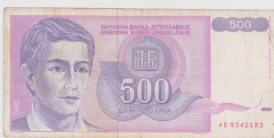 BANCNOTA 500 DINARI 1992 JUGOSLAVIA foto