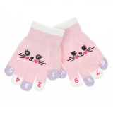 Mănuși Copii, Model Pisică, Roz, Degete Multicolor, 2-5 Ani, 1 Pereche, Oem