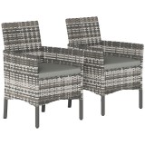 Outsunny Set de 2 Scaune de Grădină din Ratan, Scaune de Exterior cu Perne, Cotiere și Spătar &Icirc;nalt, Cadru din Oțel pentru Verandă, Balcon, L&acirc;ngă Pisc
