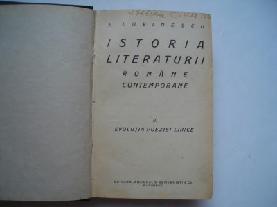 Istoria literaturii romane contemporane (vol. II) - E. Lovinescu (1927) foto