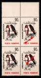 Romania 1993, LP 1314 a + LP 1314 b, Pasari (uzuale), val. de 90 de lei cu 2 ERORI: fara streasina + coada alba a randunicii, bloc de 4, MNH! RAR!