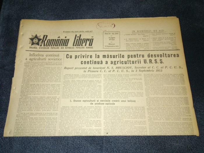 ZIARUL ROMANIA LIBERA 16 SEPTEMBRIE 1953