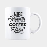 Cana alba personalizata LIFE HAPPENS COFFEE HELPS, INOVATIX&reg;. 330ml