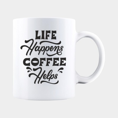 Cana alba personalizata LIFE HAPPENS COFFEE HELPS, INOVATIX&amp;reg;. 330ml foto