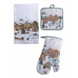 Set Craciun textile bucatarie HY 38 x 64 H, 18 x 30 H, 18 x 18 H