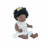 Papusa fetita africana 38 cm in rochita, corp parfumat, colectia My Friends and Me, MINILAND
