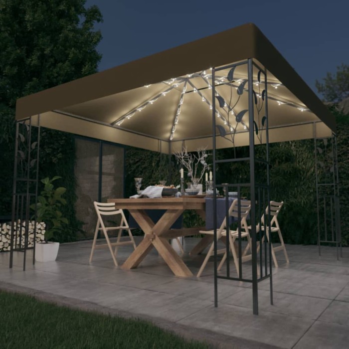 Gossi pavilion cu siruri de lumini led, gri taupe, 3x3m,