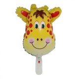 Balon din folie metalizata, flippy, mini figurine animalute, model girafa, tematica aniversare, 32x45 cm, ambalaj individual, pai inclus, umflare cu a